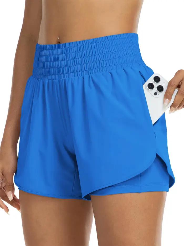 Shorts de sport taille haute pour femmes, pour la course, le yoga, avec design superposé, anti-expos