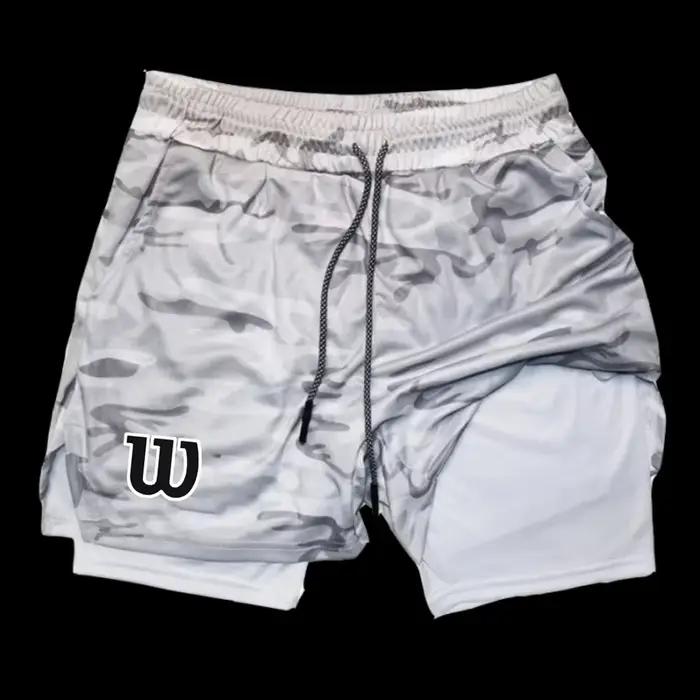 Hommes 2 en 1 Double couche short de course sport décontracté gymnastique entraînement marque maille