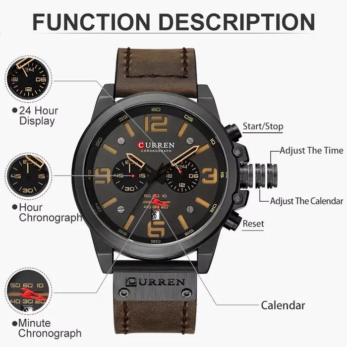 CURREN hommes montres haut de gamme marque étanche Sport montre-bracelet chronographe Quartz militai