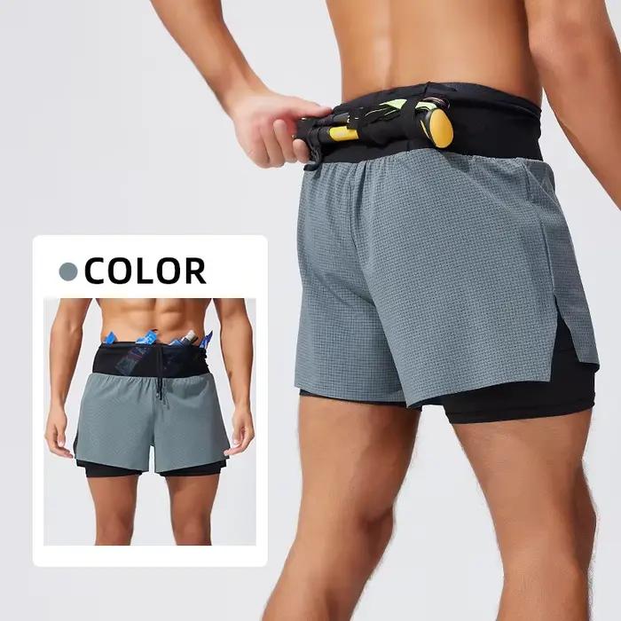 Short de course sur sentier pour hommes, Double couche à séchage rapide, avec doublure et poche à la