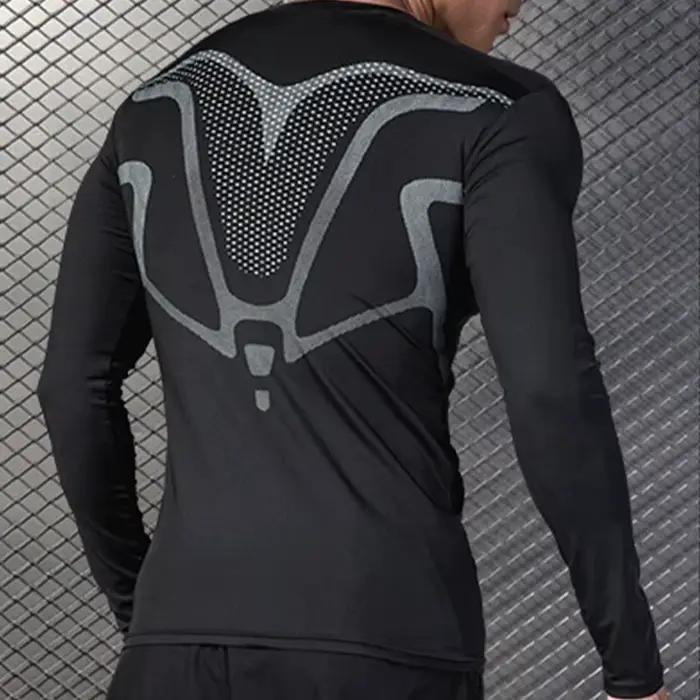 T-shirt de sport à manches longues pour hommes, coupe ajustée, absorbant la sueur, respirant, combin