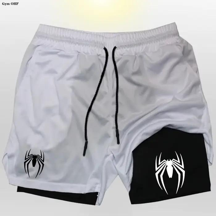 Spider-Shorts de sport à double pont pour hommes, bas de plage 2 en 1, pantalons courts d'entraîneme