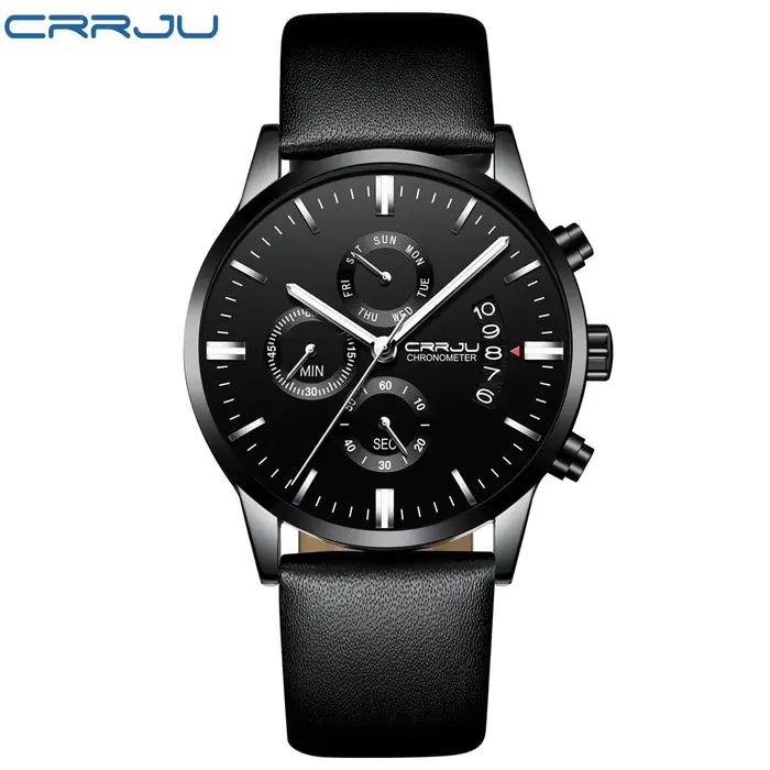 CRRJU Nouvelle montre-bracelet sport étanche pour homme avec bracelet milanais, chronographe militai