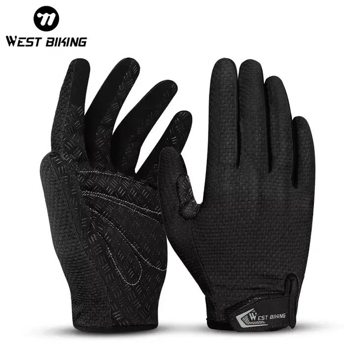 WEST BIKING – gants de cyclisme d'été, doigt complet, pour vtt, écran tactile, antidérapants, paume 