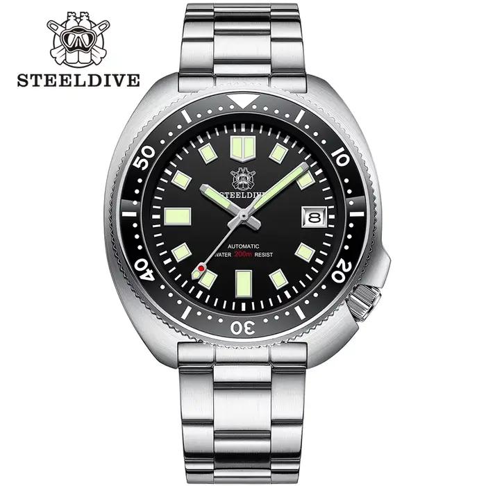 Montre de plongée pour homme SD1970 Steeldive, cadran Sunray, bracelet à fermoir fraisé, boîtier de 