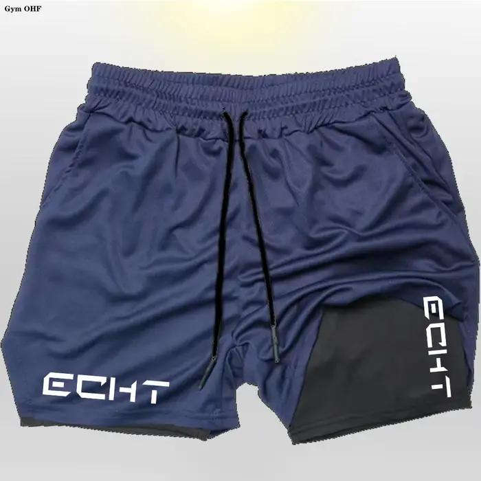 Shorts de course pour hommes, fitness, gym, entraînement, shorts de sport 2 en 1, séchage rapide, jo