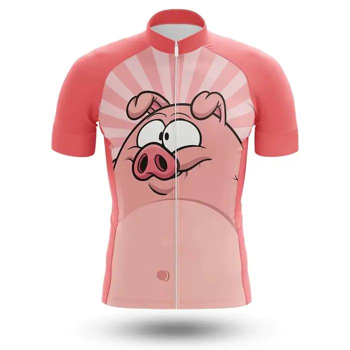 Ensemble de maillot de cyclisme cochon rose de dessin animé pour hommes, vêtements de sport de plein