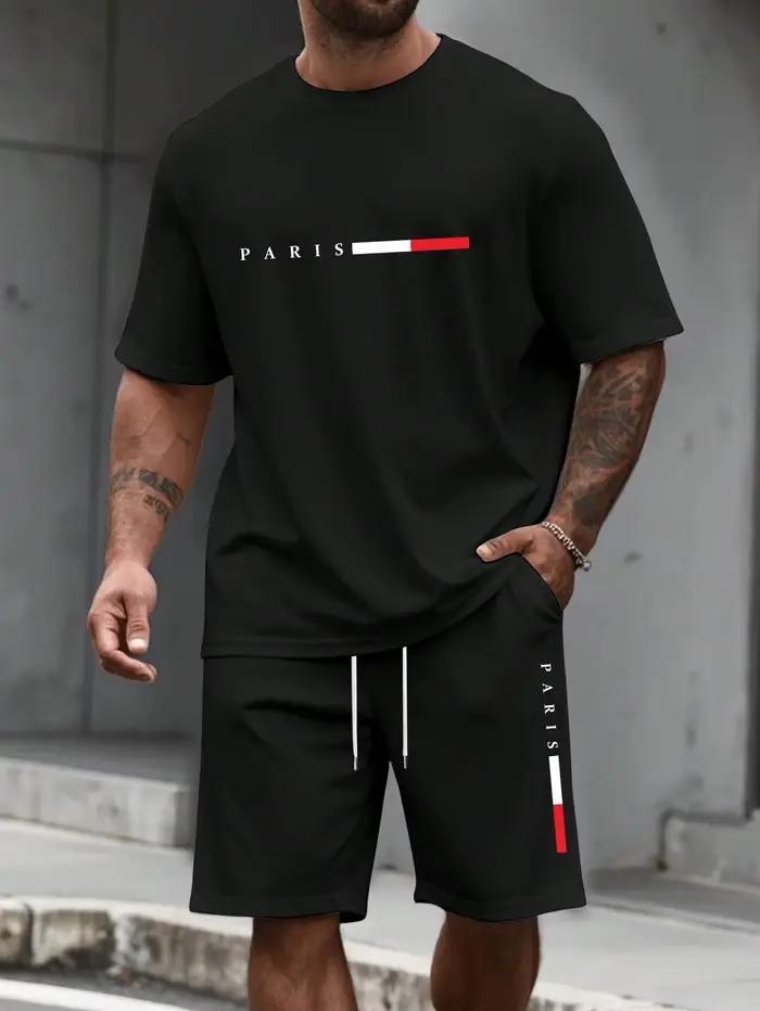 Survêtement pour homme 2 pièces ​ Ensemble short et t-shirt à col rond à manches courtes pour homme,
