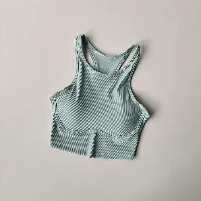 Soutien-gorge de sport côtelé pour femme, avec coussinets amovibles, maintien élevé, idéal pour la c