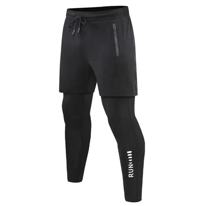 Pantalon de course 2 en 1 pour hommes, Double couche, serré, entraînement, basket-ball, Legging impr