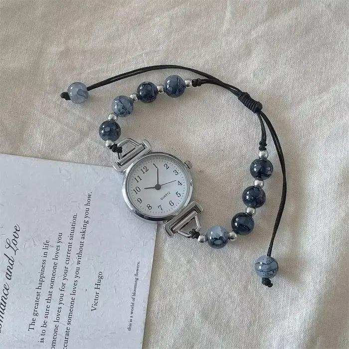 Mode Bracelet perlé montre Bracelet réglable pendentif montre à Quartz montre-Bracelet femmes filles