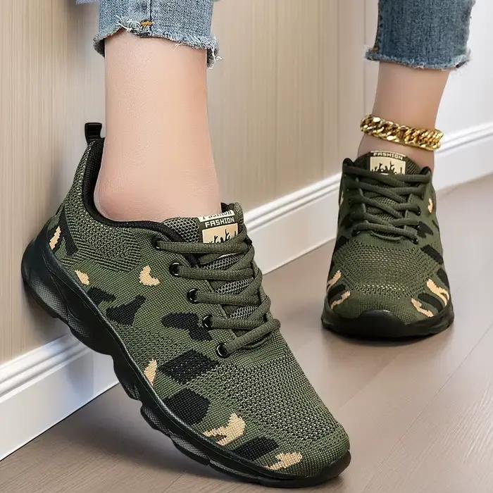 Baskets légères camouflage pour femmes, chaussures de course et de marche respirantes et rembourrées