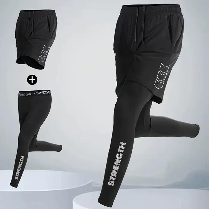 Pantalon de sport de compression 2 en 1 pour hommes, pantalon d'entraînement à séchage rapide, panta