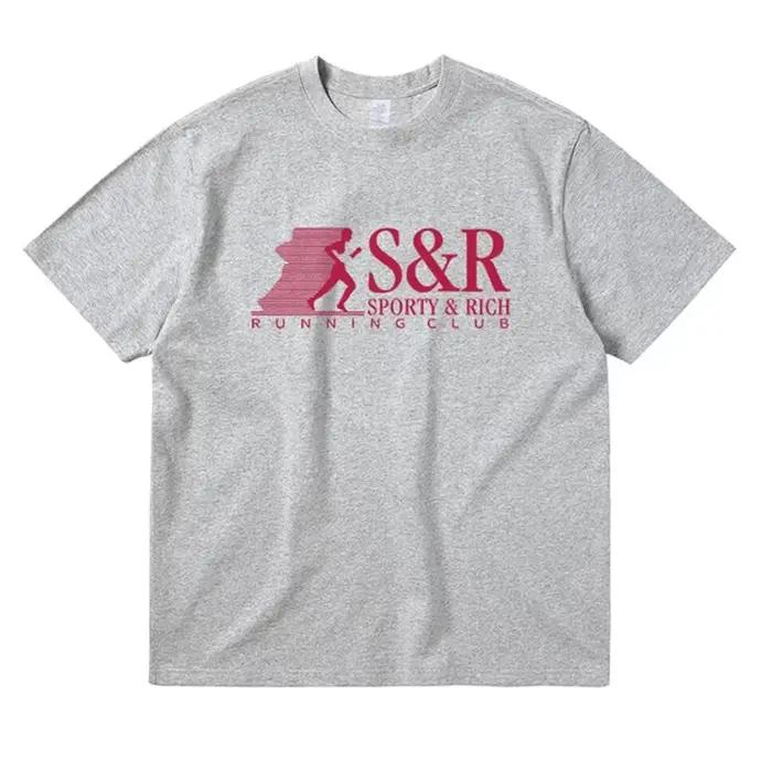 Running Club Style Vintage gris impression t-shirts unisexe hommes femmes ample décontracté couvertu