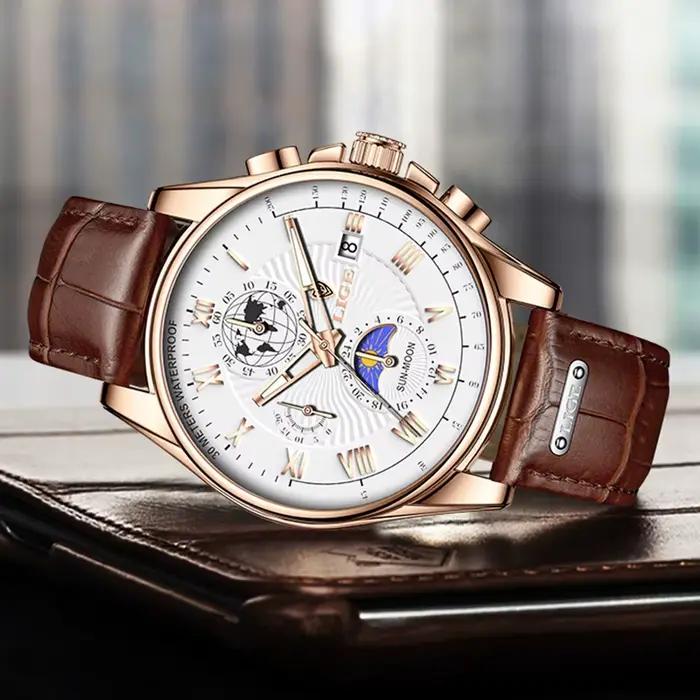 LIGE – montre en cuir originale pour hommes