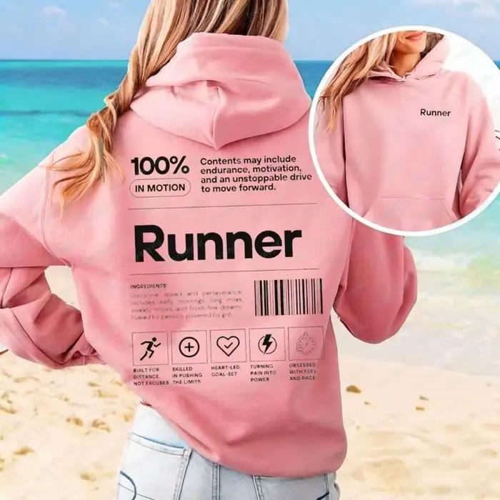 Sweat à capuche amusant pour coureurs, cadeau de marathon pour les coureurs, t-shirt motivant pour équipe de course, pull personnalisable avec informations nutritionnelles pour athlètes, style décontracté, doublure en laine, polyester et coton, pour les femmes, occasions spéciales et entraînement sp