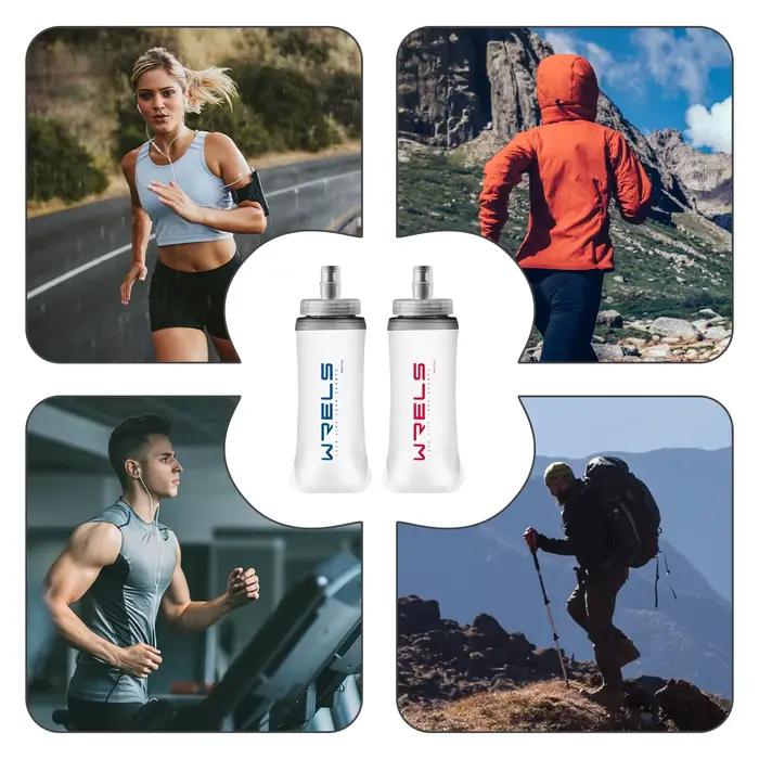 WRELS Sport bouteille d'eau flacon souple pliant 500ml TPU sans BPA course hydratation Marathon pliable Silicone