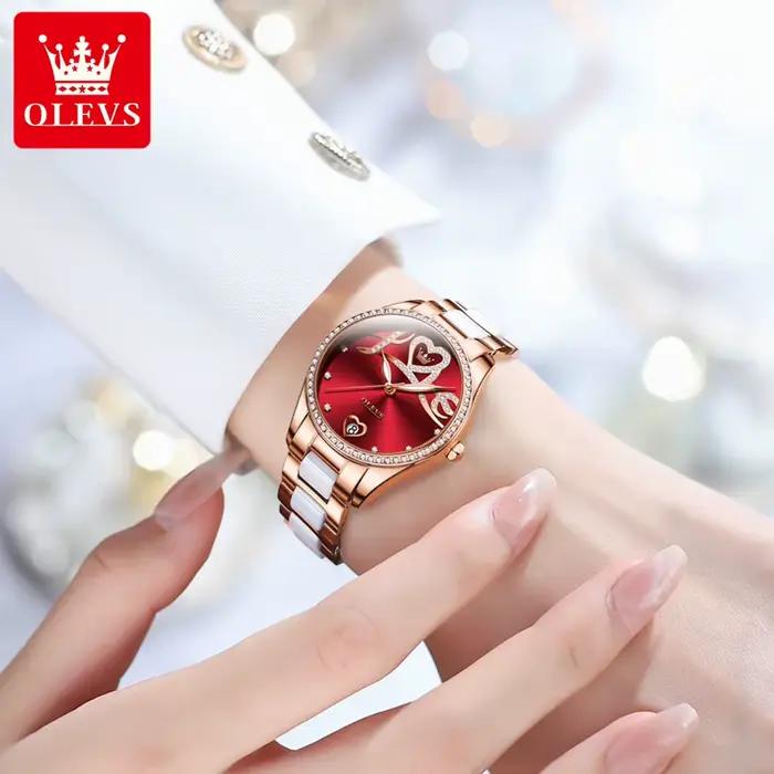 OLEVS 6686 montre mécanique automatique pour femme cadran coeur diamant date