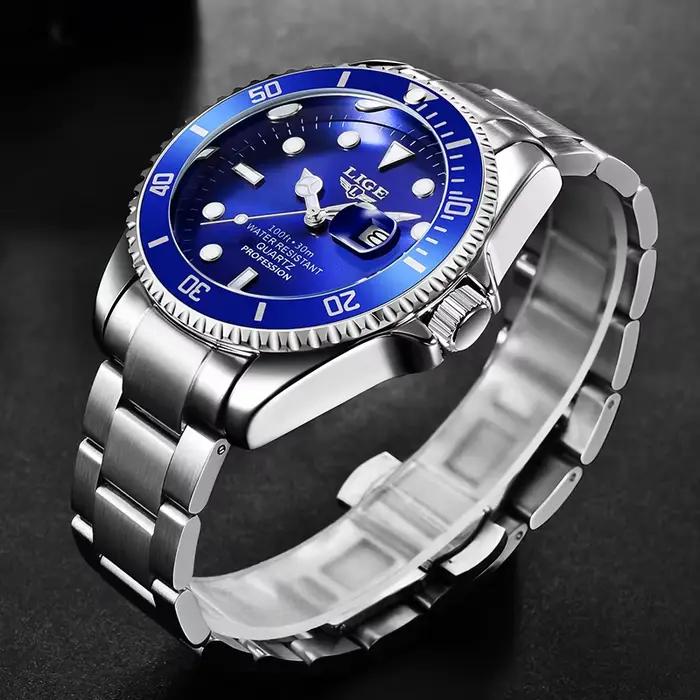 LIGE Top Original hommes montres à Quartz bleu montre étanche