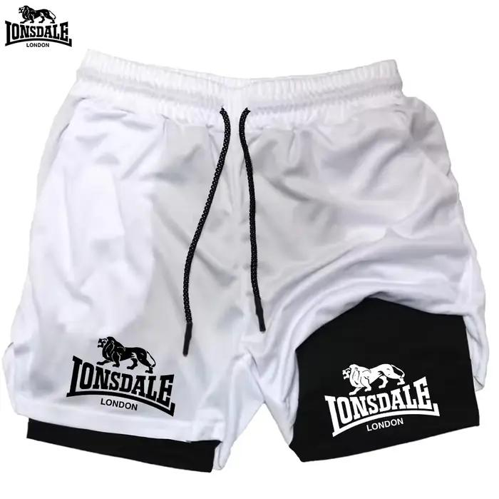 Short de sport LONSDALE imprimé à motifs pour hommes, double couche, séchage rapide, pour fitness, loisirs en plein air, entraînement et sport quotidien