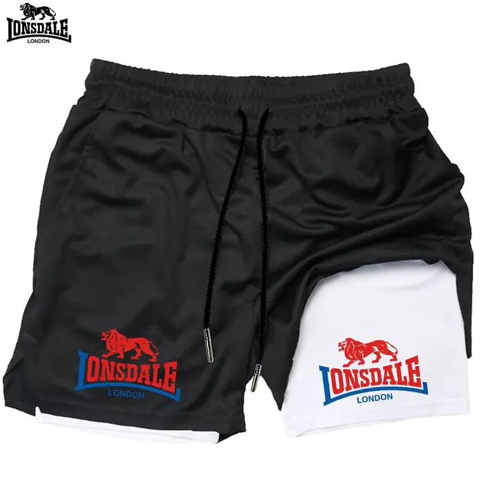 Short de sport LONSDALE imprimé à motifs pour hommes, double couche, séchage rapide, pour fitness, loisirs en plein air, entraînement et sport quotidien