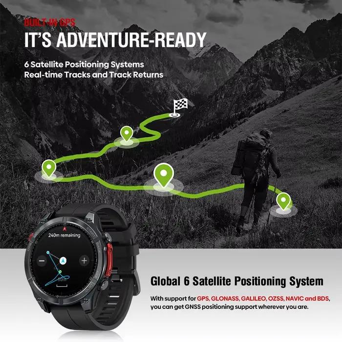 Nouveau Zeblaze Stratos 4 GPS montre intelligente 1.43 AMOLED affichage boussole intégrée altimètre barométrique lampe de poche appel vocal Smartwatch