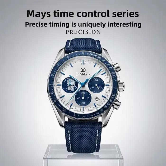 Montre chronographe sport de luxe OMAYS Limited 50e anniversaire avec bracelet en nylon bleu - Classique haut de gamme pour homme