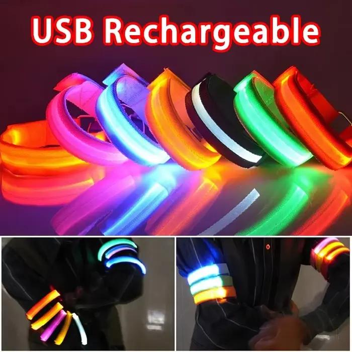 Brassard de course de nuit lumière LED Sports de plein air USB Rechargeable ceinture de sécurité bras jambe avertissement bracelet cyclisme vélo vélo lumière