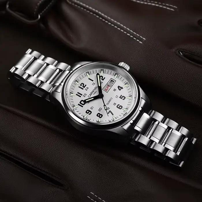 Montre Lumineuse Homme 2025 CARNIVAL Montres Hommes Marque de Luxe Étanche Sport Quartz Montre-Bracelet Mouvement
