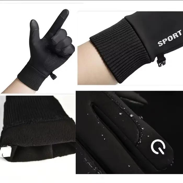 Gants de cyclisme chauffants et imperméables en cuir pour sports de plein air course à pied moto ski tactiles et doublés polaires