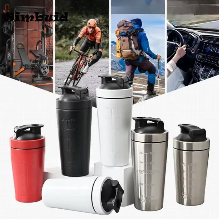 Bouteille shaker en acier inoxydable pour sportifs, fitness, gym, avec échelle à bille, anti-fuite, pour mélange de protéines et hydratation, en gris clair, jaune clair, vert clair, lassant