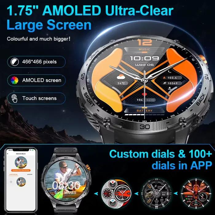 Nouvelle montre connectée 2026 pour Android et iOS, pour hommes, avec grande batterie 730 mAh, appels Bluetooth, écran AMOLED Ultra HD 1,75 pouces, idéale pour le sport et les activités de plein air