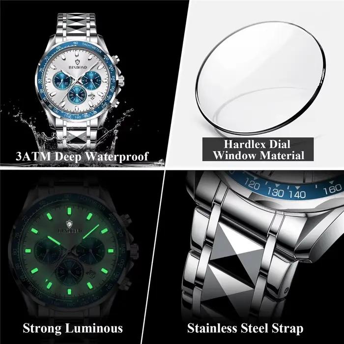 Nouvelle montre automatique pour homme petit cadran bleu numérique mode montres à Quartz hommes horloge