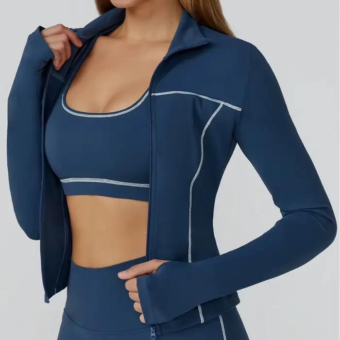 Coupe-vent serré mince femmes vestes de course gymnase Yoga sport veste à glissière cyclisme entraînement manteau haut