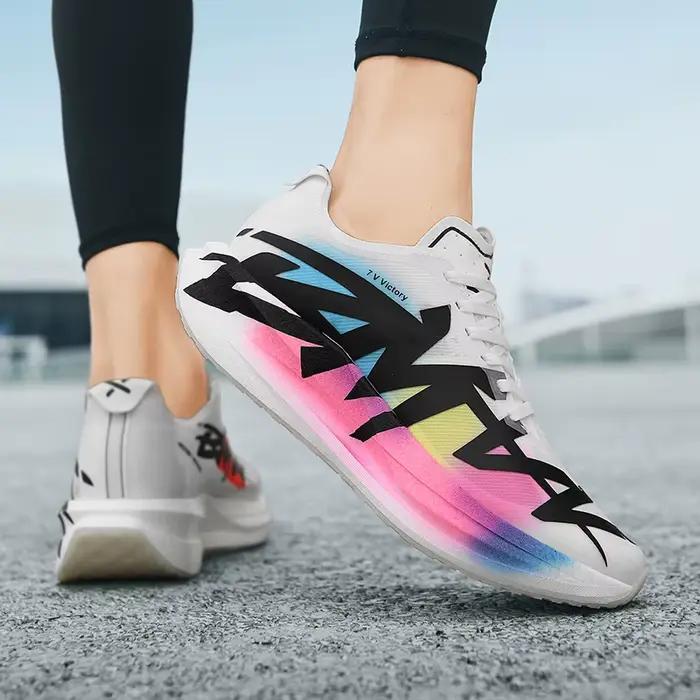 Chaussures de course Marathon pour hommes et femmes, baskets athlétiques légères et respirantes avec coussin Popcorn, antidérapantes, pour l'entraînement et le jogging