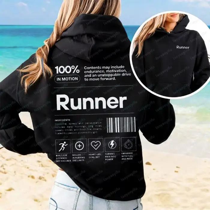 Sweat à capuche amusant pour coureurs, cadeau de marathon pour les coureurs, t-shirt motivant pour équipe de course, pull personnalisable avec informations nutritionnelles pour athlètes, style décontracté, doublure en laine, polyester et coton, pour les femmes, occasions spéciales et entraînement sp