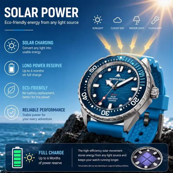 NORTH EDGE TRITON-TI Montre de plongée solaire pour homme en titane
