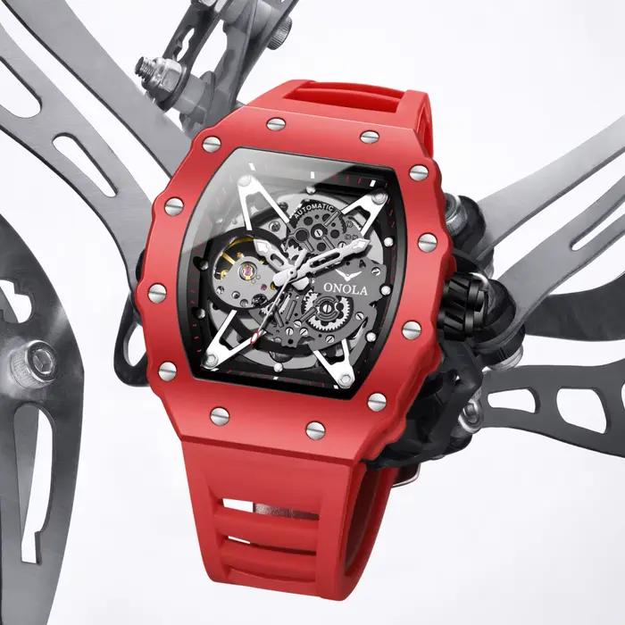 Montre automatique mécanique pour homme ONOLA, bracelet en silicone sport, montre étanche