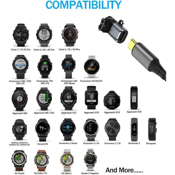 Adaptateur de câble de chargement pour Garmin Fenix 8 7 7S 7X 6S 6 Forerunner 955 965 970 740 instinct 3 2 2X 2S USB-C