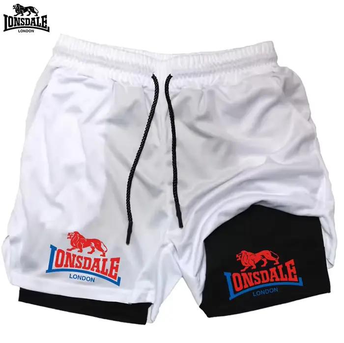 Short de sport LONSDALE imprimé à motifs pour hommes, double couche, séchage rapide, pour fitness, loisirs en plein air, entraînement et sport quotidien
