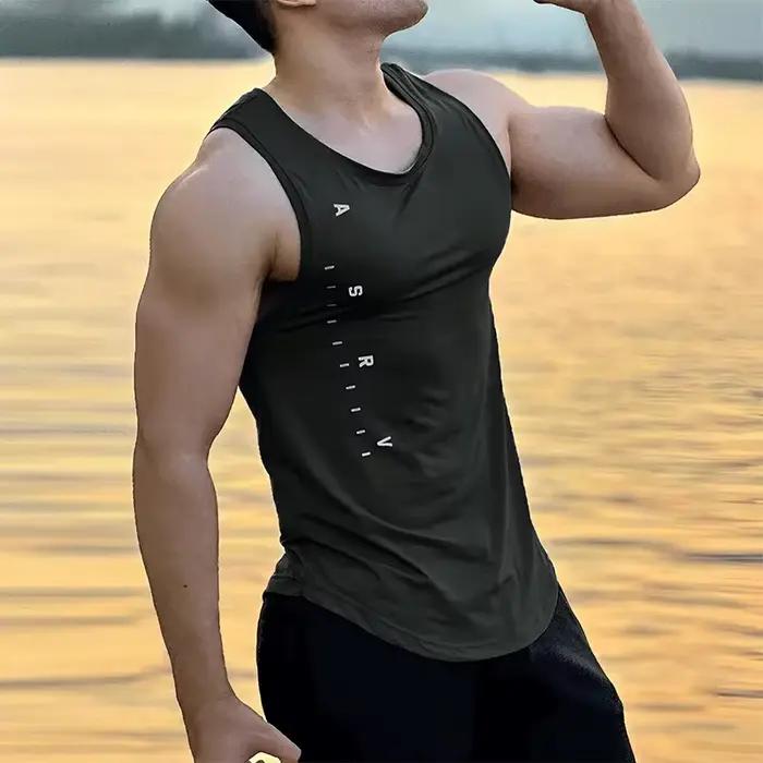 Débardeur sportif ASRV en nylon et élasthanne pour hommes, décontracté et respirant, idéal pour la course, le basket et le fitness, disponible en beige, bleu ou noir