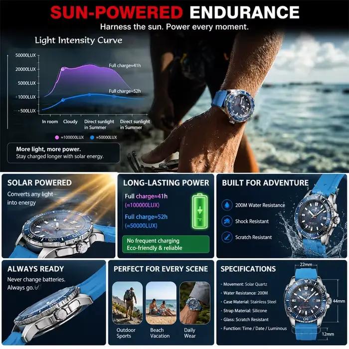 NORTH EDGE 2026 Nouvelle montre de plongée solaire TRITON pour hommes