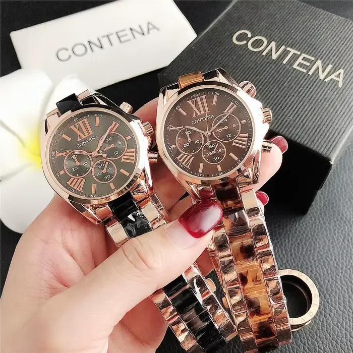 Top marque de luxe or Rose Quartz montre pour femme dames