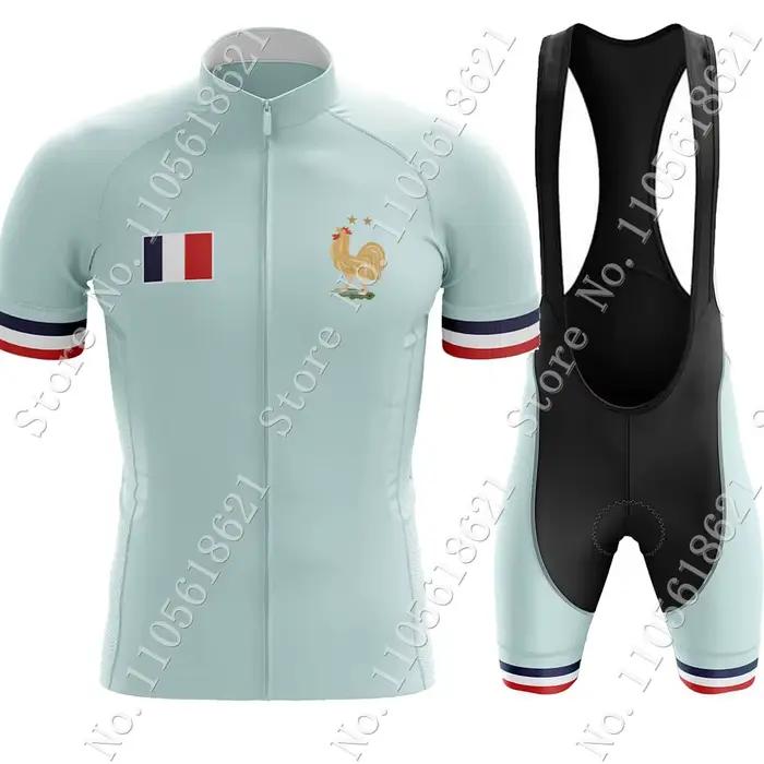 Ensemble Maillot et Cuissard Cyclisme Homme Équipe Nationale de France 2026 Manches Courtes Vêtements Français Vélo de Route VTT