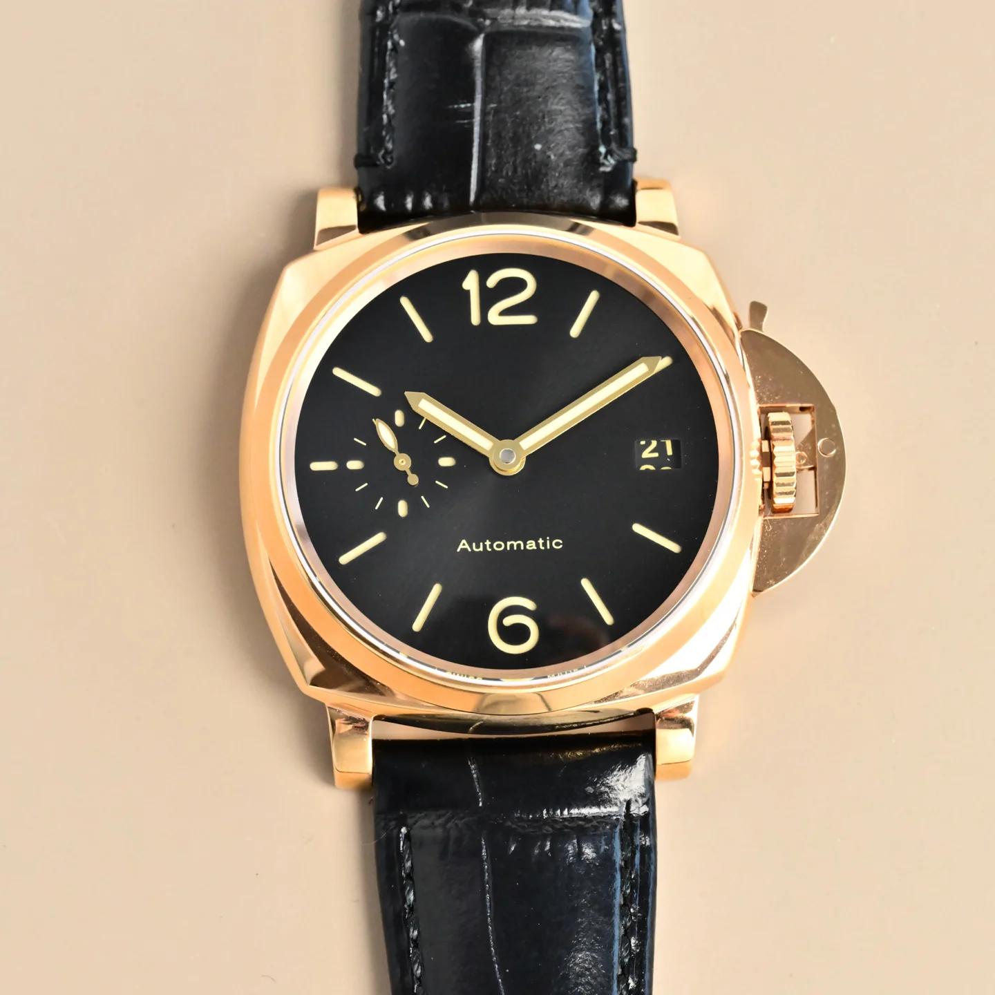 Montre Sport Automatique Homme Grand Cadran, Lunette en Carbone, Protection Latérale, Couronne, Cadr