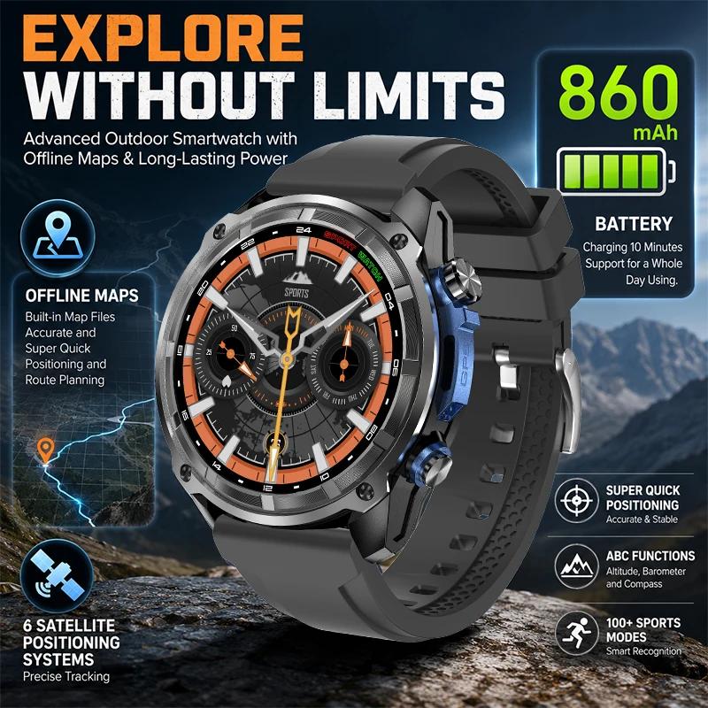 Montre connectée GPS 2026 avec 6 systèmes satellite, cartes militaires hors ligne, boussole, étanché