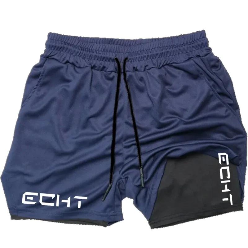 Shorts de course pour hommes, fitness, gym, entraînement, 2-en-1, sport, séchage rapide, jogging, mo