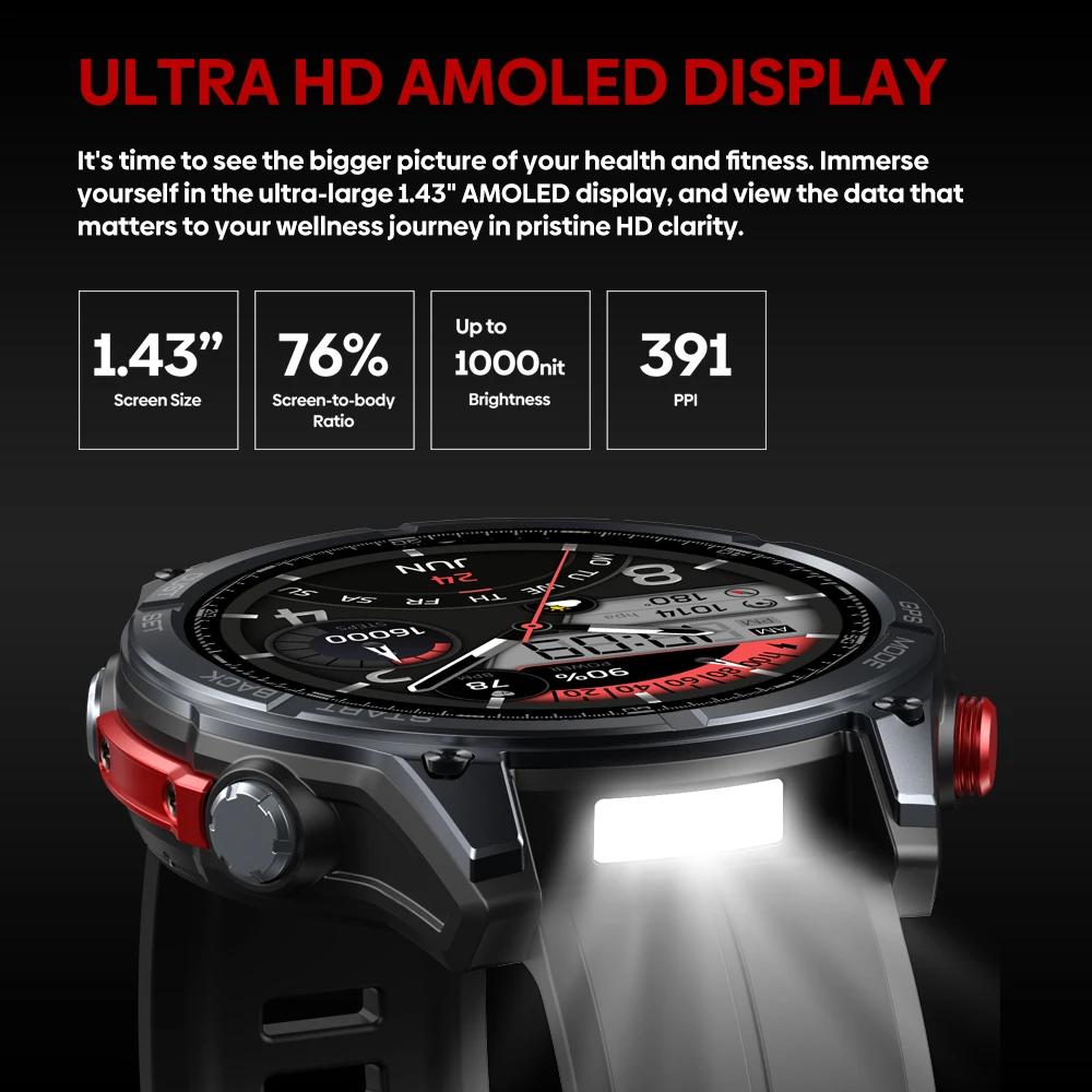 Nouveau Ciberer Vertix Stratos 4 GPS montre intelligente 1.43 ''AMOLED affichage boussole intégrée lampe de poche 170 + Modes sportifs 5 ATM Smartwatch