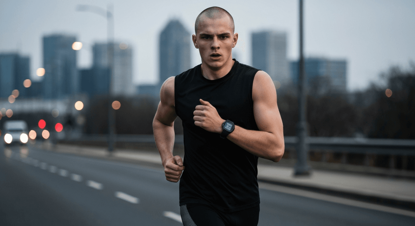 Montre GPS au poignet d'un coureur