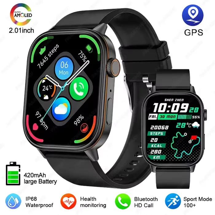 GPS montre intelligente pour femmes 2.01 pouces écran Bluetooth appel étanche montres Sport Fitness